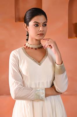 White chanderi anarkali set 5