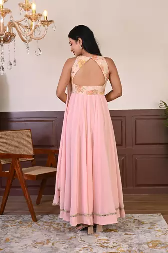 Peach Embroidered georgette gown