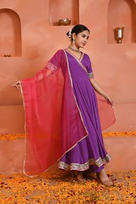 Purple chinon anarkali set 2