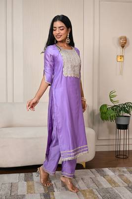 Lavender chanderi kurta set 1