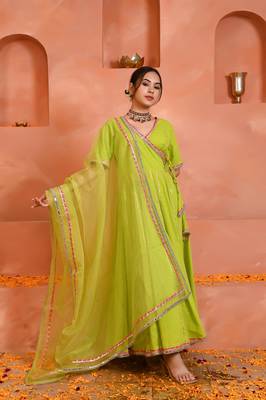 Green cotton anarkali set 1