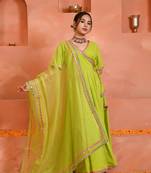 Green cotton anarkali set