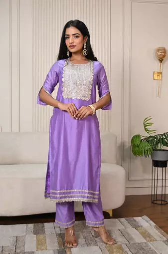 Lavender chanderi kurta set
