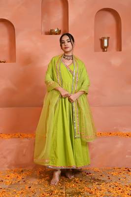 Green cotton anarkali set 2