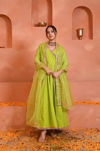 Green cotton anarkali set