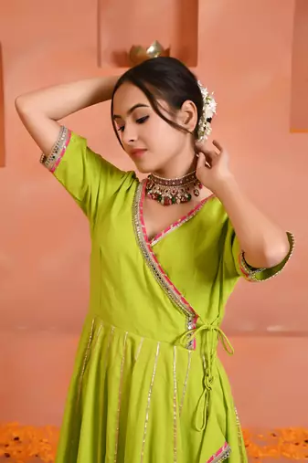 Green cotton anarkali set