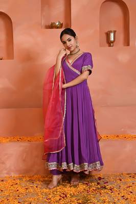 Purple chinon anarkali set 4