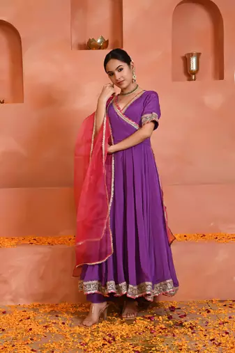 Purple chinon anarkali set