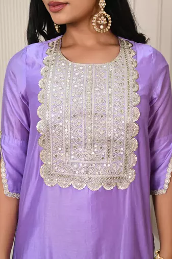 Lavender chanderi kurta set