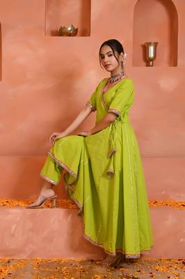 Green cotton anarkali set 4