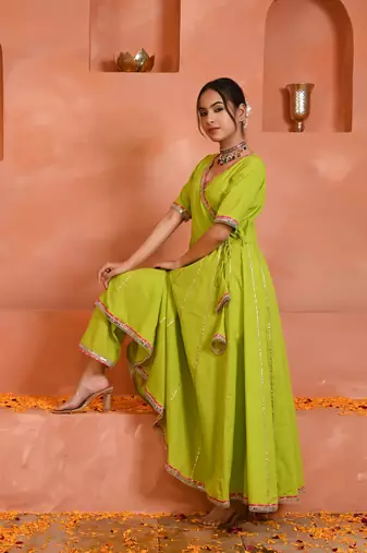 Green cotton anarkali set