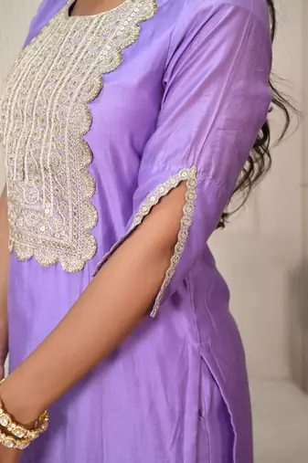 Lavender chanderi kurta set