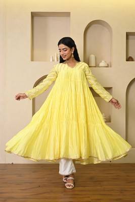 Yellow chanderi suit set 2