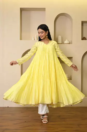 Yellow chanderi suit set