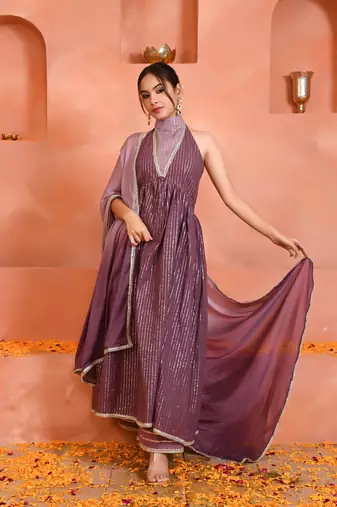 Mauve halterneck kurta set