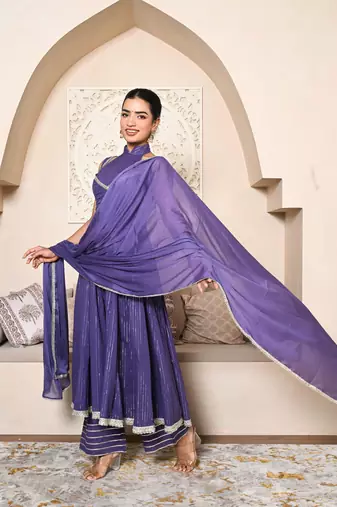 Purple lurex anarkali set