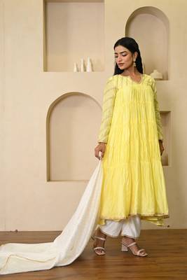 Yellow chanderi suit set 3