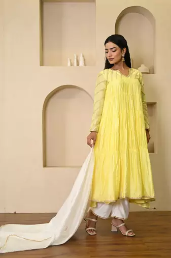 Yellow chanderi suit set