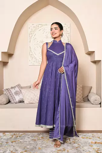 Purple lurex anarkali set
