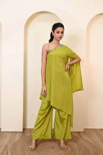 Green one shoulder kaftan set