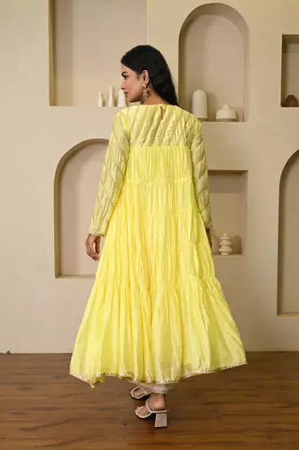 Yellow chanderi suit set