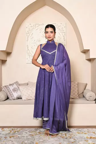 Purple lurex anarkali set