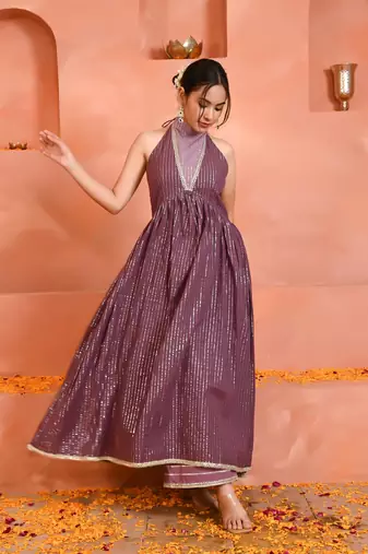 Mauve halterneck kurta set