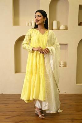 Yellow chanderi suit set 5