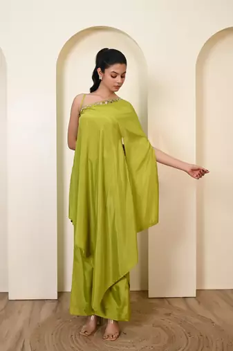 Green one shoulder kaftan set