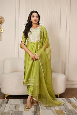 Lime green chanderi kurta set 1