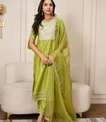 Lime green chanderi kurta set