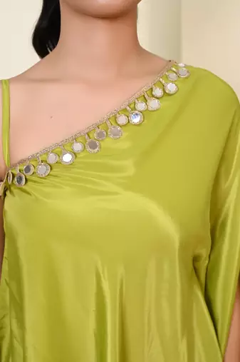 Green one shoulder kaftan set