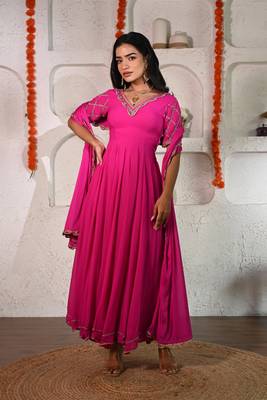 Pink georgette anarkali set 1