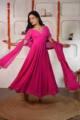 Pink georgette anarkali set