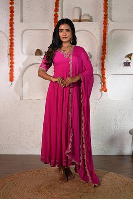 Pink georgette anarkali set 3