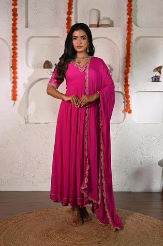 Pink georgette anarkali set