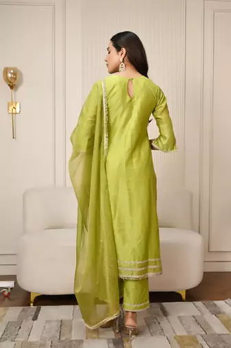 Lime green chanderi kurta set