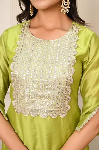 Lime green chanderi kurta set