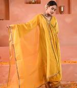 Yellow velvet kurta set