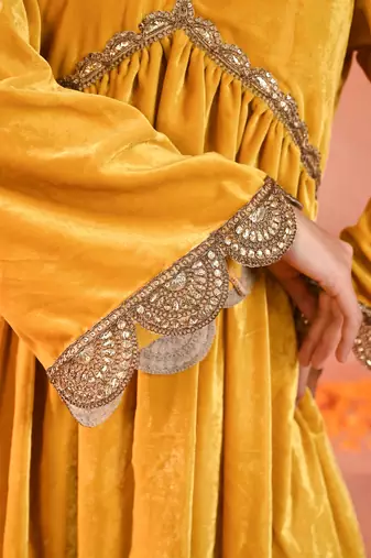 Yellow velvet kurta set