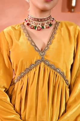 Yellow velvet kurta set 5