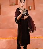 Brown velvet kurta set