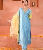 Sky blue chanderi kurta set