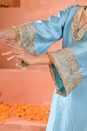Sky blue chanderi kurta set