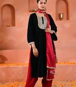 Green & pink velvet kurta set