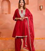 Pink velvet kurta set