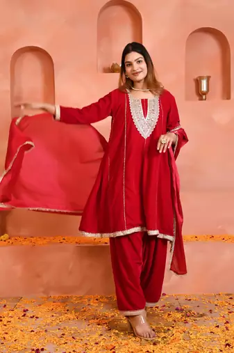 Pink velvet kurta set