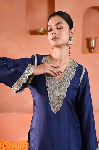 Blue silk kurta set