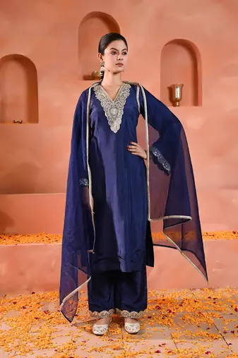 Blue silk kurta set