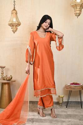 Rust orange chanderi kurta set 1